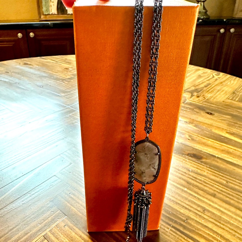 Kendra Scott 32" Gun Metal chain with a Black & White Pendant. It's a beauty!